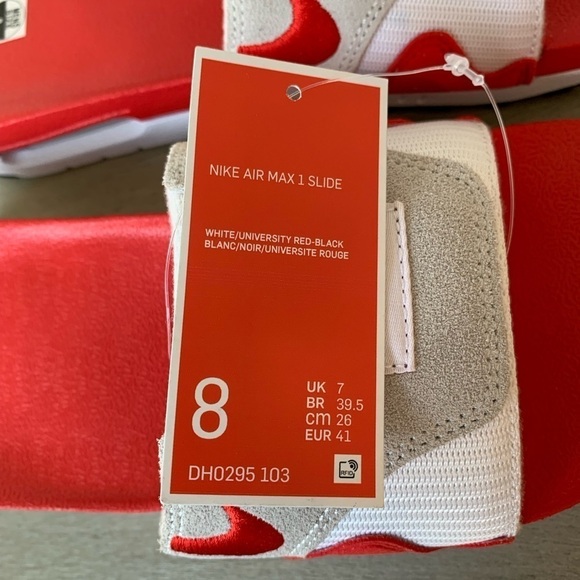 Nike Air Max 1 Slide Slippers White/University Red Mens Size 8 DH0295-103 New - Picture 5 of 9